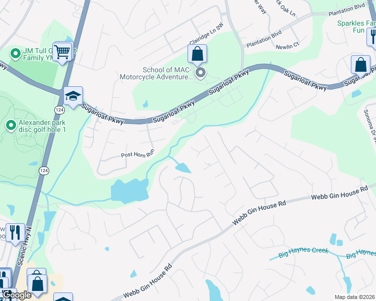 map of restaurants, bars, coffee shops, grocery stores, and more near 1121 Whithers Drive in Lawrenceville