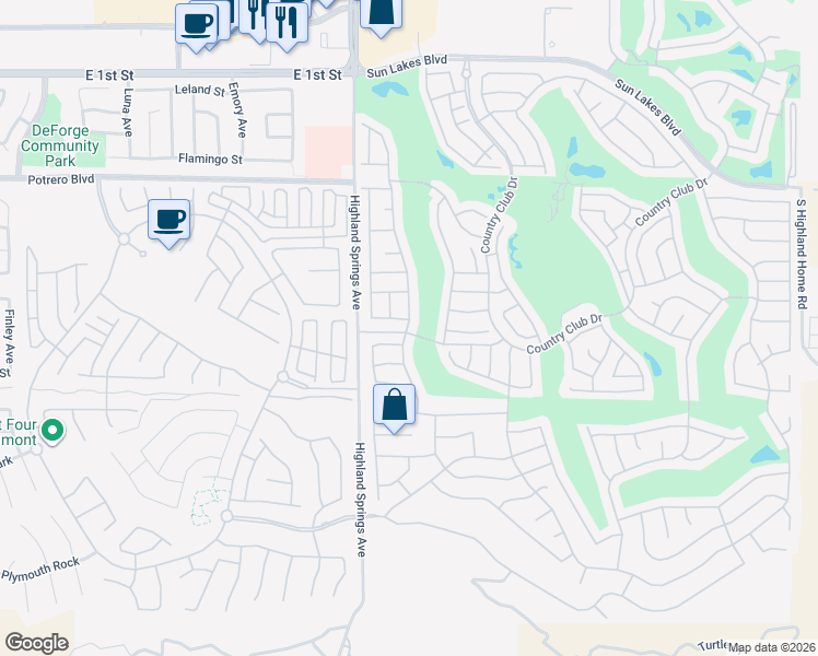 map of restaurants, bars, coffee shops, grocery stores, and more near 1350 Pine Valley Road in Banning