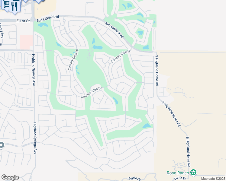 map of restaurants, bars, coffee shops, grocery stores, and more near 5188 Savannah Drive in Banning
