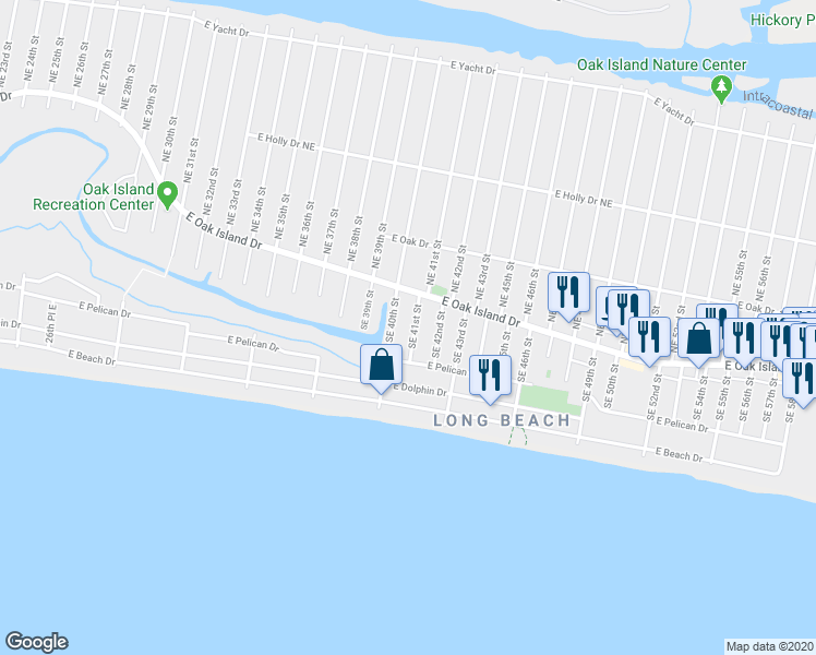map of restaurants, bars, coffee shops, grocery stores, and more near 109 Southeast 41st Street in Oak Island