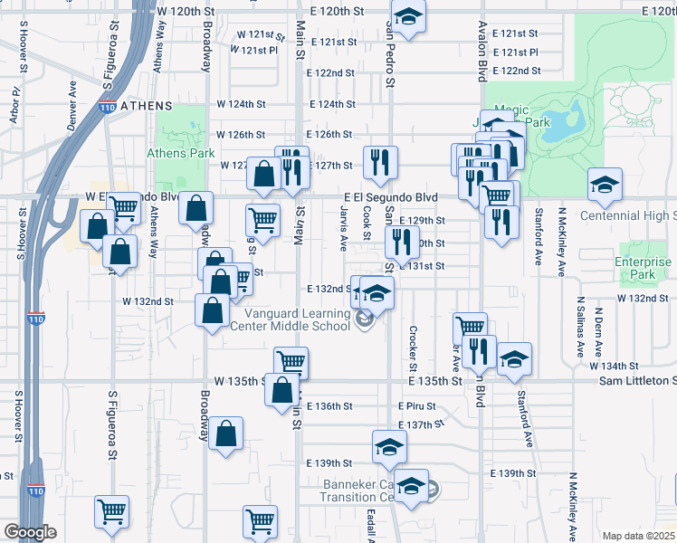 map of restaurants, bars, coffee shops, grocery stores, and more near 13107 Jarvis Avenue in Los Angeles