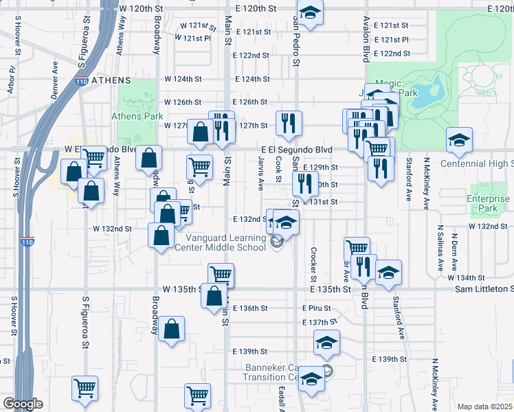 map of restaurants, bars, coffee shops, grocery stores, and more near 13107 Jarvis Avenue in Los Angeles