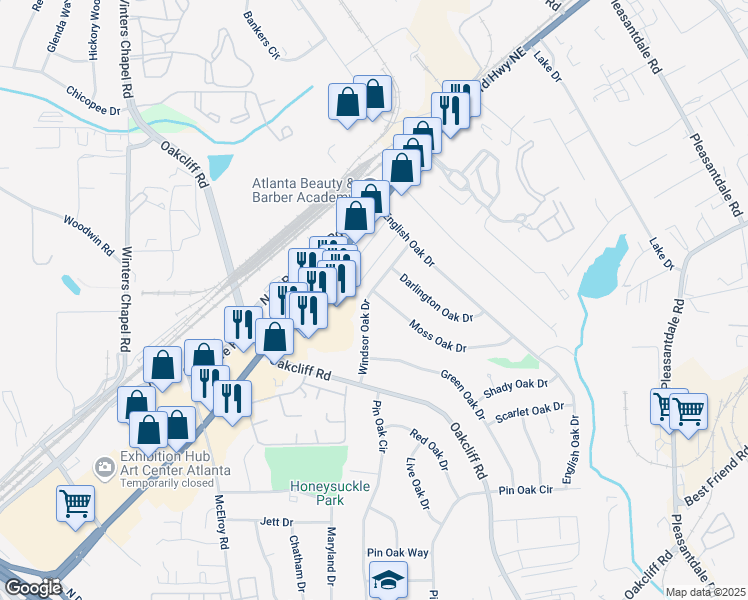 map of restaurants, bars, coffee shops, grocery stores, and more near 4109 Windsor Oak Drive in Doraville