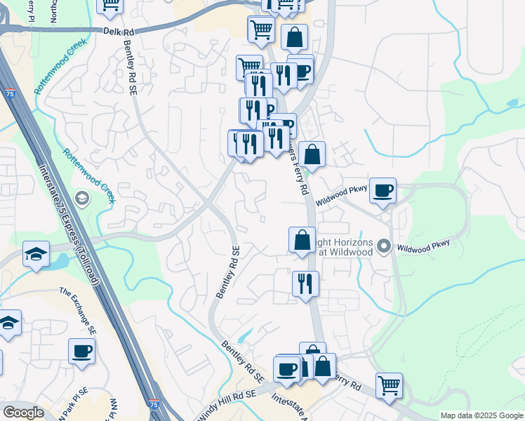 map of restaurants, bars, coffee shops, grocery stores, and more near 1003 Wynnes Ridge Circle in Marietta