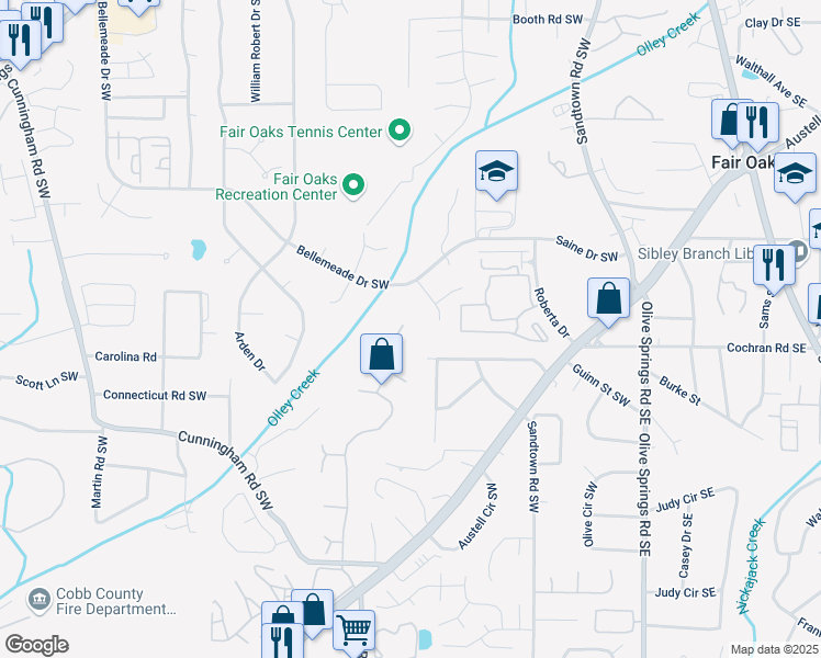map of restaurants, bars, coffee shops, grocery stores, and more near 1969 Ridgestone Run Southwest in Marietta