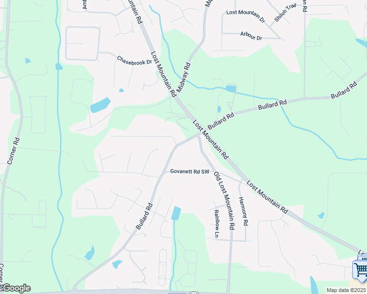 map of restaurants, bars, coffee shops, grocery stores, and more near 1685 Bullard Road in Powder Springs
