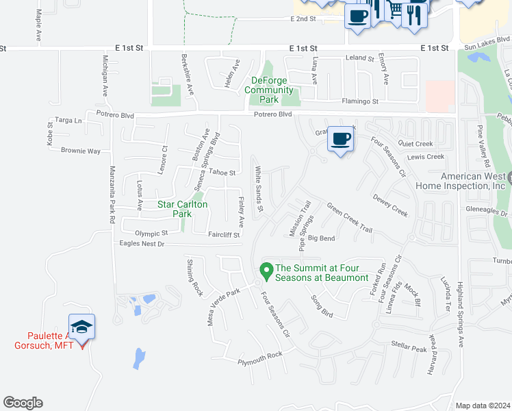 map of restaurants, bars, coffee shops, grocery stores, and more near 279 White Sands Street in Beaumont