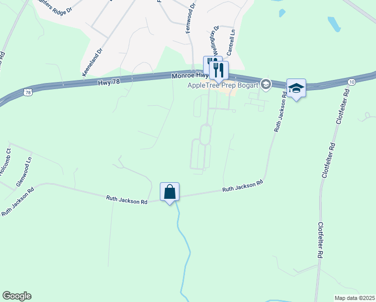 map of restaurants, bars, coffee shops, grocery stores, and more near 1470 Eisenhower Avenue in Watkinsville