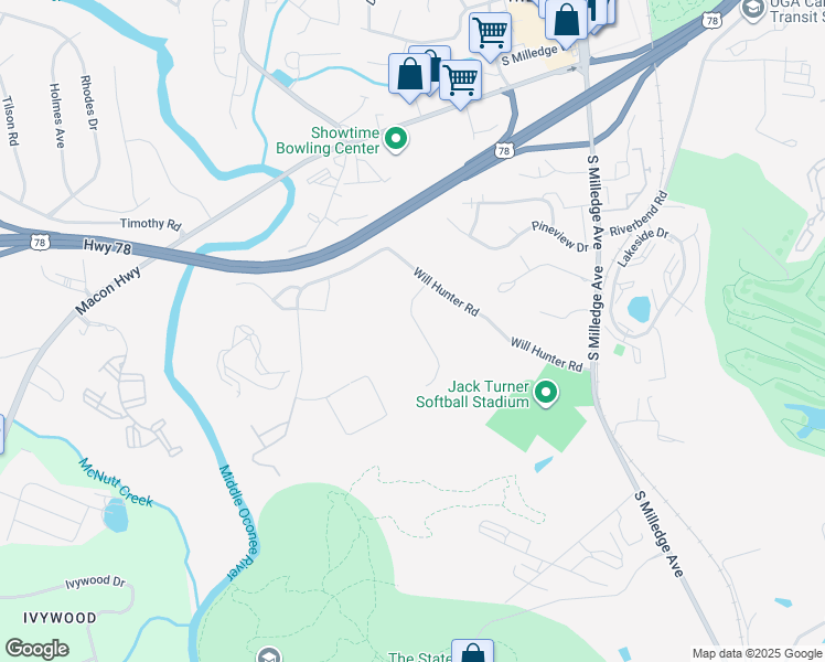 map of restaurants, bars, coffee shops, grocery stores, and more near 110 Hunter's Run Road in Athens