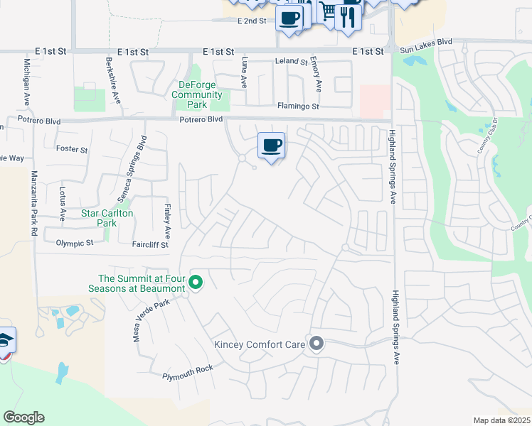 map of restaurants, bars, coffee shops, grocery stores, and more near 1534 Green Creek Trail in Beaumont