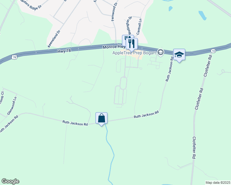 map of restaurants, bars, coffee shops, grocery stores, and more near 1470 Eisenhower Avenue in Watkinsville