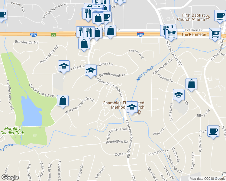 map of restaurants, bars, coffee shops, grocery stores, and more near 4177 Mansion Way in Atlanta