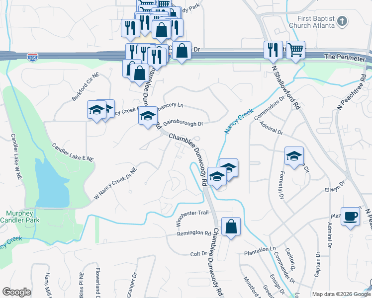 map of restaurants, bars, coffee shops, grocery stores, and more near 4177 Mansion Way in Atlanta