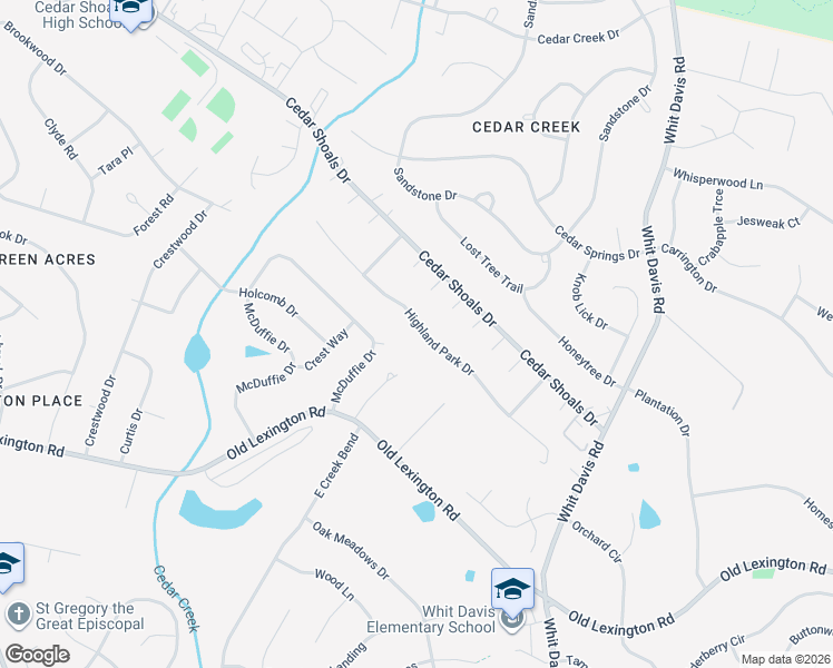 map of restaurants, bars, coffee shops, grocery stores, and more near 218 Highland Park Drive in Athens