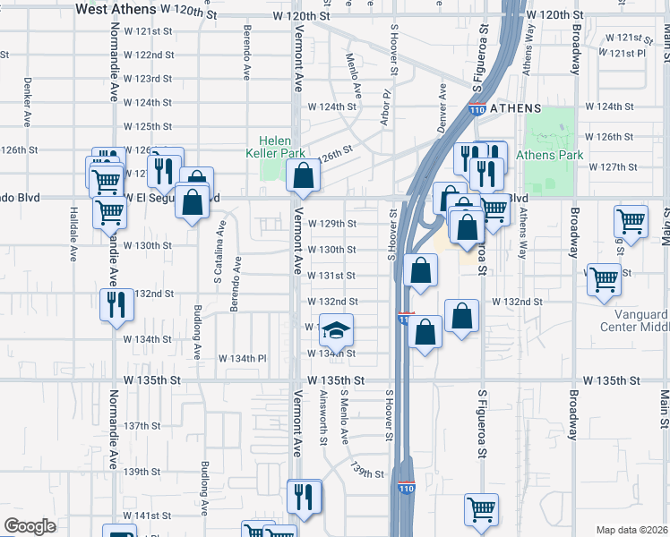 map of restaurants, bars, coffee shops, grocery stores, and more near 817 West 131st Street in Gardena