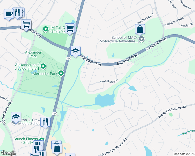 map of restaurants, bars, coffee shops, grocery stores, and more near 1012 White Fox Run in Lawrenceville