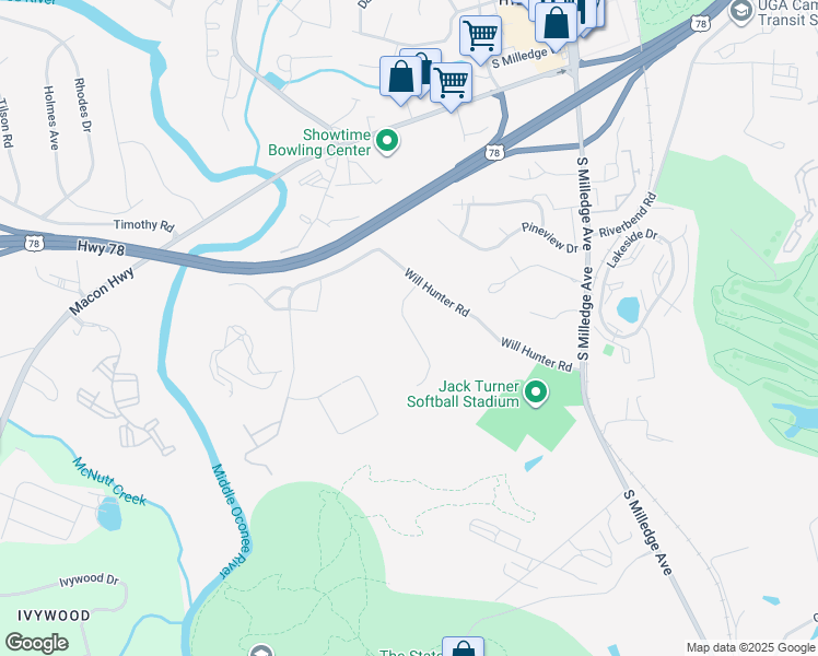 map of restaurants, bars, coffee shops, grocery stores, and more near 110 Hunter's Run Road in Athens