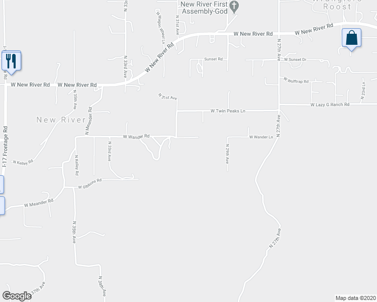 map of restaurants, bars, coffee shops, grocery stores, and more near 3025 West Wander Road in Phoenix