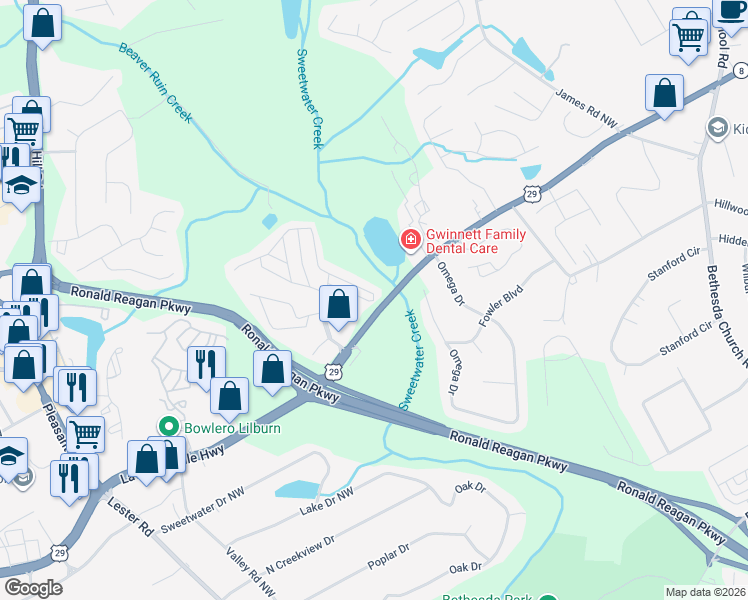 map of restaurants, bars, coffee shops, grocery stores, and more near 2 East Cardinal Lane in Lawrenceville