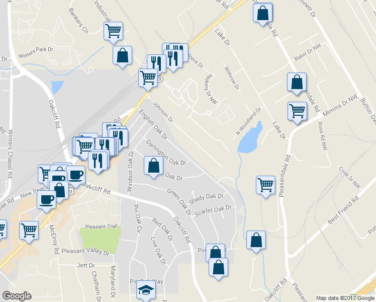 map of restaurants, bars, coffee shops, grocery stores, and more near 4149 English Oak Drive in Doraville