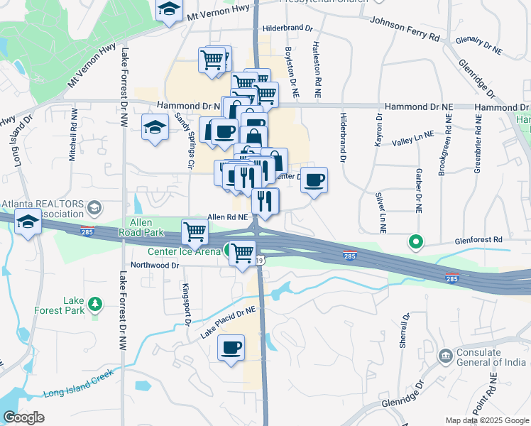 map of restaurants, bars, coffee shops, grocery stores, and more near 400 Carpenter Drive Northeast in Atlanta