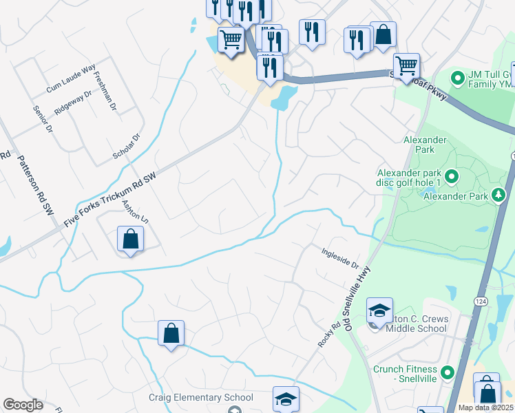 map of restaurants, bars, coffee shops, grocery stores, and more near 902 Steeple Chase Drive Southwest in Lawrenceville