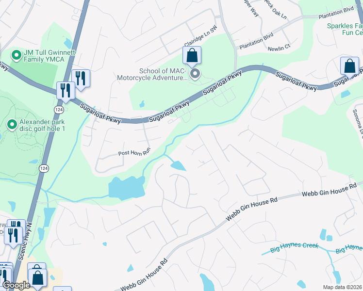 map of restaurants, bars, coffee shops, grocery stores, and more near 1121 Whithers Drive in Lawrenceville