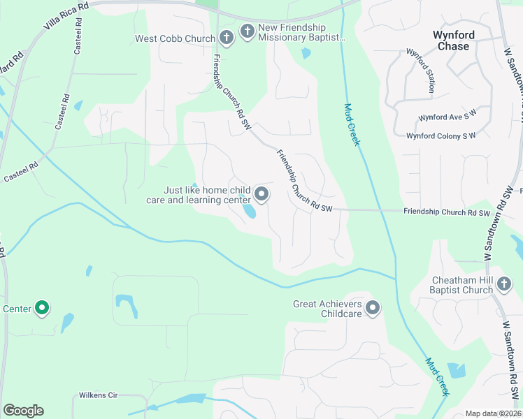 map of restaurants, bars, coffee shops, grocery stores, and more near 3415 North Cook Road in Powder Springs