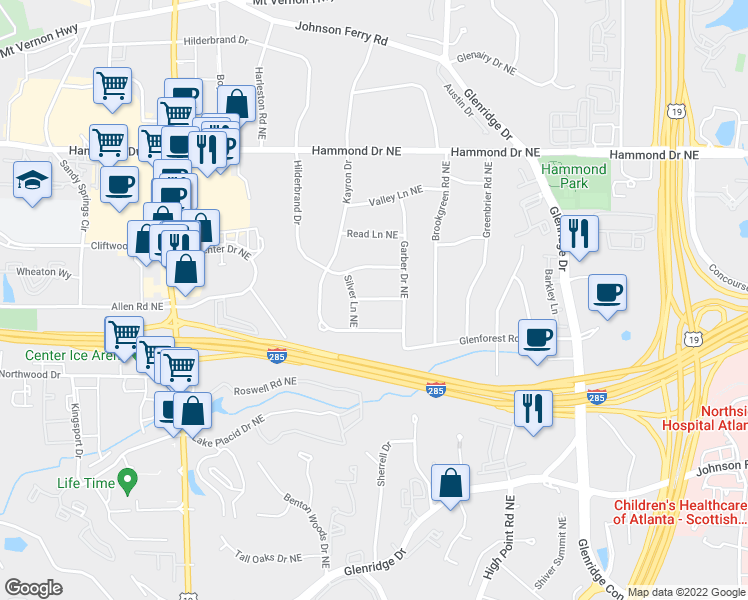 map of restaurants, bars, coffee shops, grocery stores, and more near 515 Gerry Lane Northeast in Atlanta