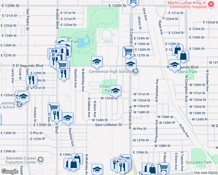 map of restaurants, bars, coffee shops, grocery stores, and more near 13055 Clovis Avenue in Los Angeles