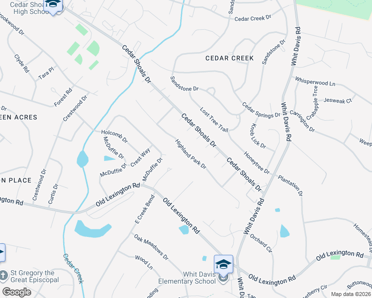 map of restaurants, bars, coffee shops, grocery stores, and more near 218 Highland Park Drive in Athens