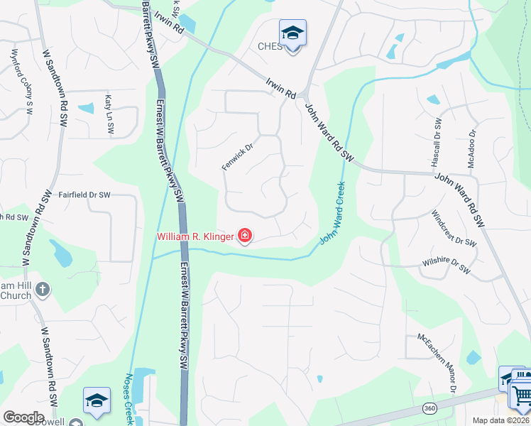 map of restaurants, bars, coffee shops, grocery stores, and more near 1463 Fenwick Drive in Marietta