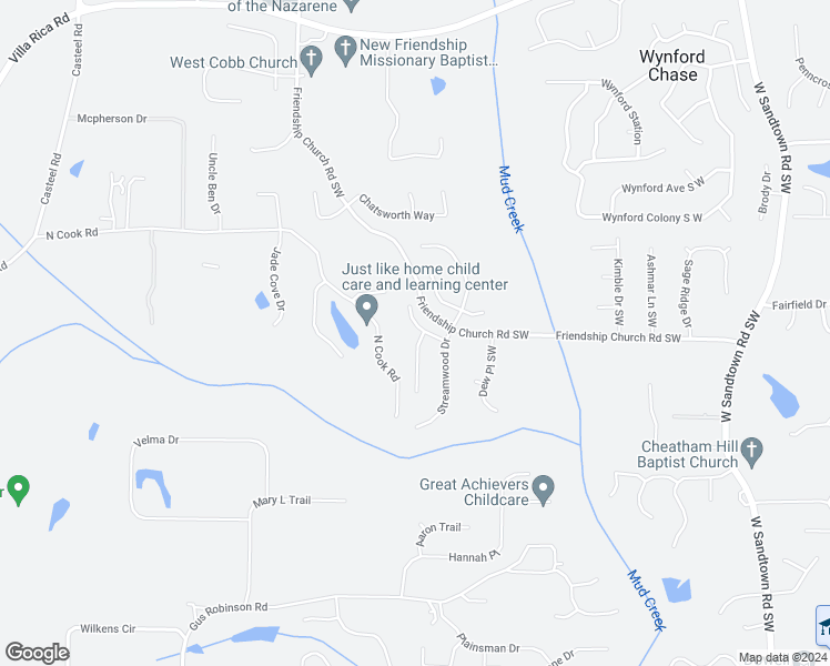 map of restaurants, bars, coffee shops, grocery stores, and more near 1701 Branchwood Court Southwest in Powder Springs