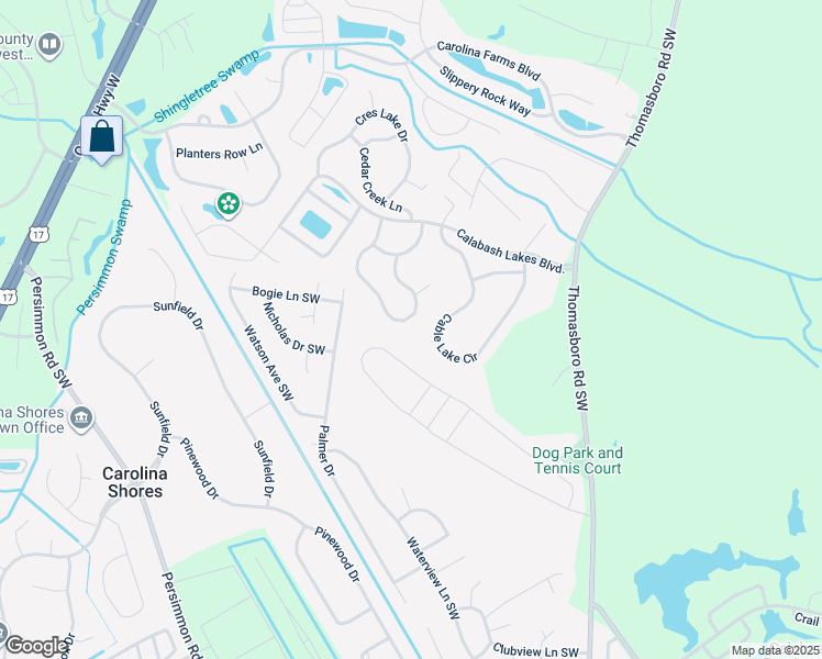 map of restaurants, bars, coffee shops, grocery stores, and more near 1048 Chadsey Lake Drive in Calabash