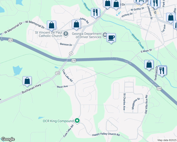 map of restaurants, bars, coffee shops, grocery stores, and more near 108 West Bridge Drive in Dallas