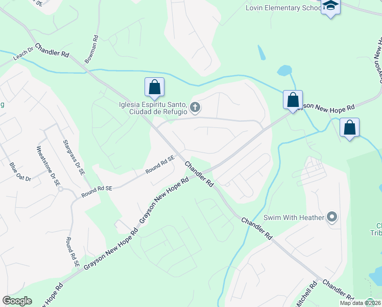 map of restaurants, bars, coffee shops, grocery stores, and more near 1614 Snow Hill Drive in Lawrenceville