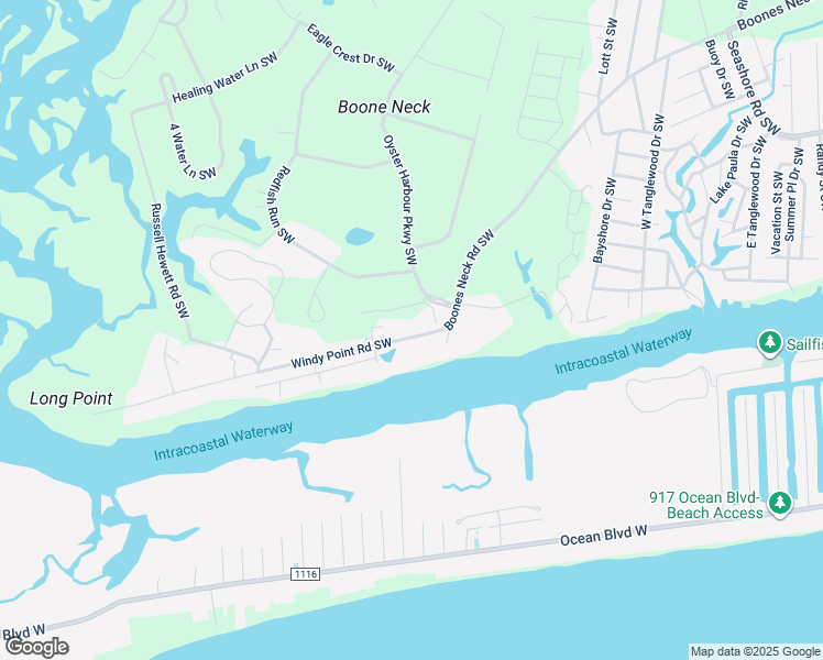 map of restaurants, bars, coffee shops, grocery stores, and more near 3502 Windy Point Road Southwest in Brunswick County