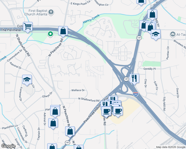 map of restaurants, bars, coffee shops, grocery stores, and more near 4128 Deacon Lane in Chamblee