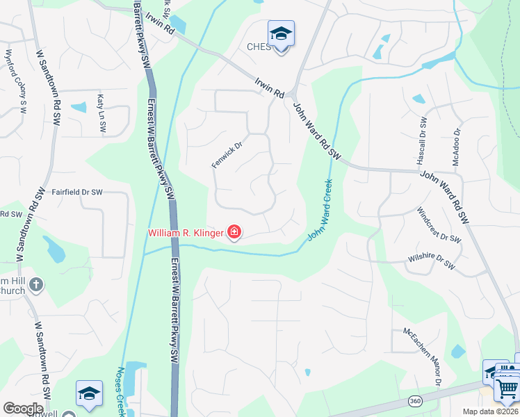 map of restaurants, bars, coffee shops, grocery stores, and more near 1463 Fenwick Drive in Marietta
