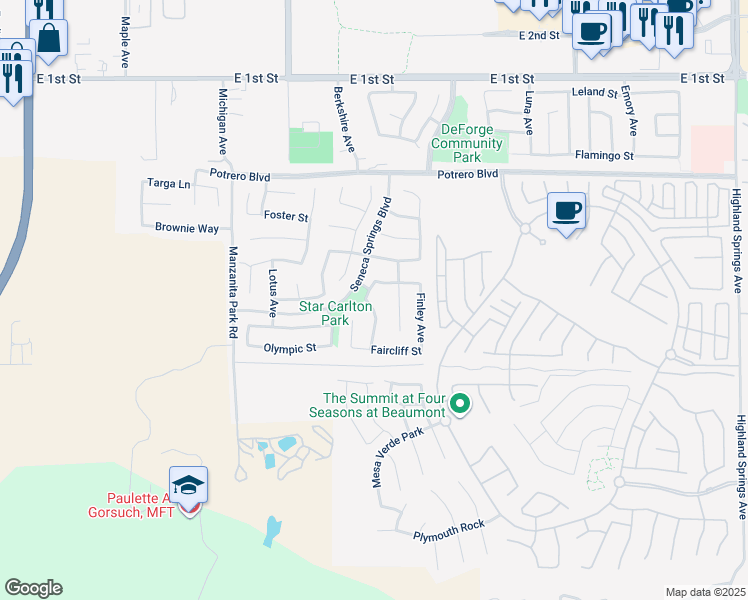 map of restaurants, bars, coffee shops, grocery stores, and more near 208 Dwyer Avenue in Beaumont