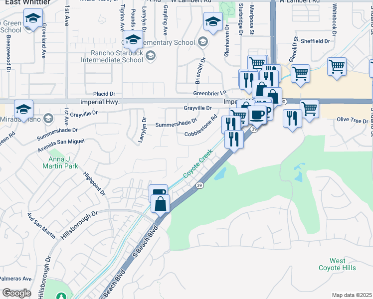 map of restaurants, bars, coffee shops, grocery stores, and more near 1400 South Zeke and Elsie Avenue in La Habra