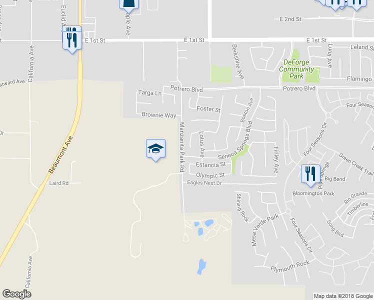 map of restaurants, bars, coffee shops, grocery stores, and more near 193 Loma Avenue in Beaumont