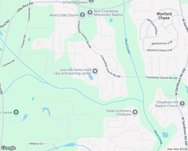 map of restaurants, bars, coffee shops, grocery stores, and more near 3417 North Cook Road in Powder Springs