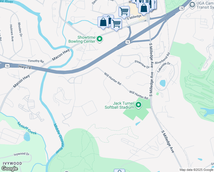 map of restaurants, bars, coffee shops, grocery stores, and more near 110 Hunter's Run Road in Athens