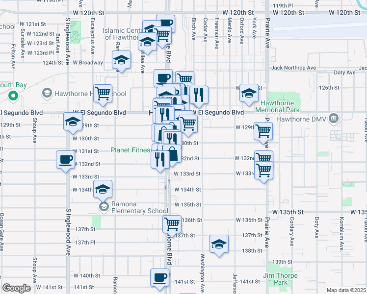 map of restaurants, bars, coffee shops, grocery stores, and more near in Los Angeles County
