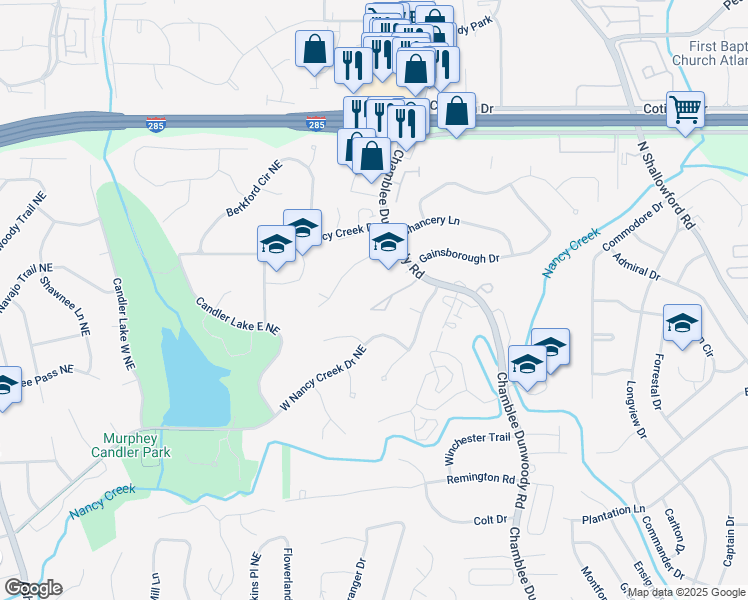 map of restaurants, bars, coffee shops, grocery stores, and more near 4045 Ivey Gate in Atlanta