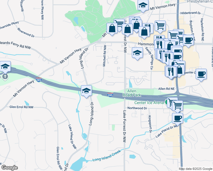 map of restaurants, bars, coffee shops, grocery stores, and more near 1030 Lancaster Walk Northwest in Atlanta