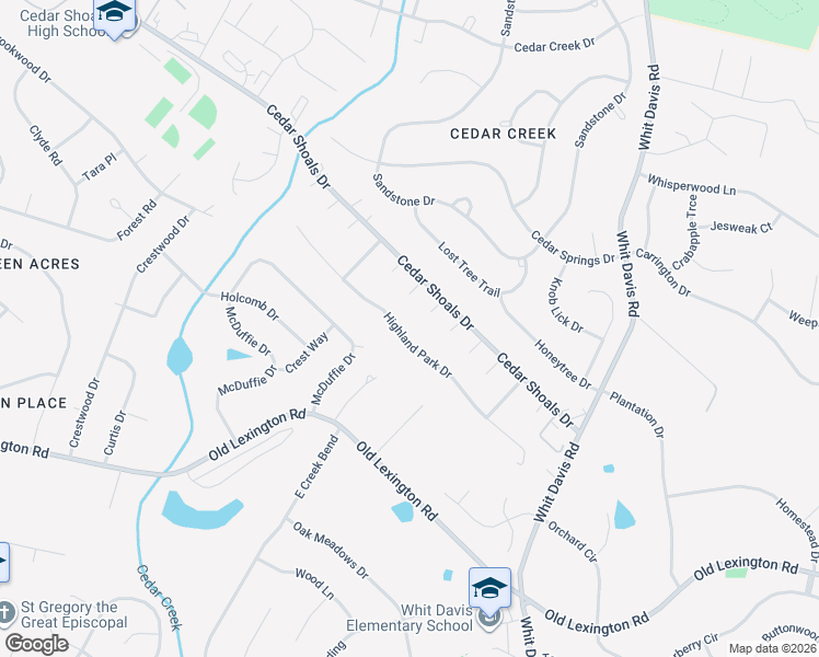 map of restaurants, bars, coffee shops, grocery stores, and more near 218 Highland Park Drive in Athens