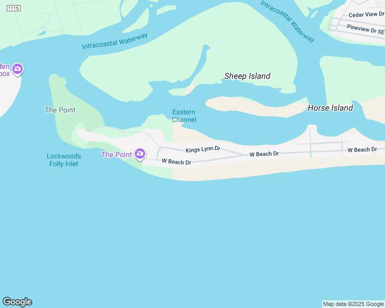 map of restaurants, bars, coffee shops, grocery stores, and more near 6605 Kings Lynn Drive in Oak Island