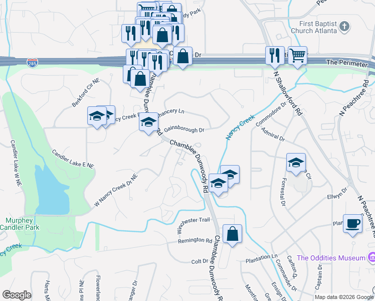 map of restaurants, bars, coffee shops, grocery stores, and more near 1867 Preserve Way in Atlanta
